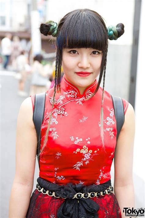 Harajuku Girls W Twin Buns Sheer Skirts Cheongsam And Platforms