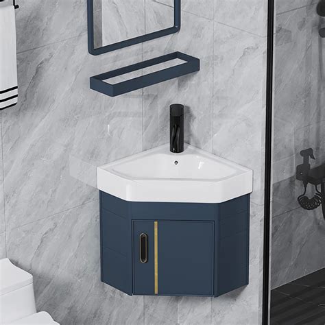 430mm Deep Blue Floating Small Corner Bathroom Vanity With Ceramic