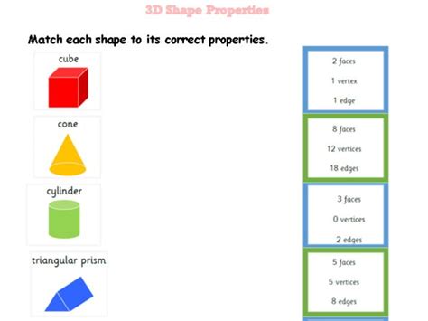 3d Shape Properties Match Up Teaching Resources