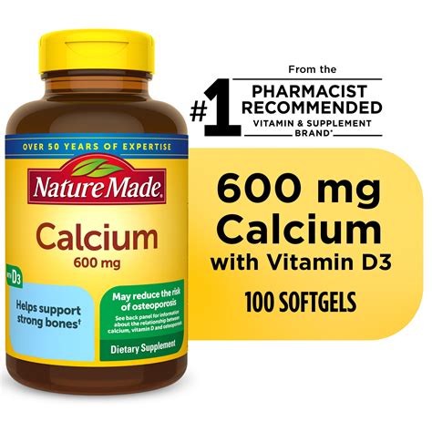 Nature Made Calcium 600 Mg With Vitamin D3 Softgels Dietary Supplement