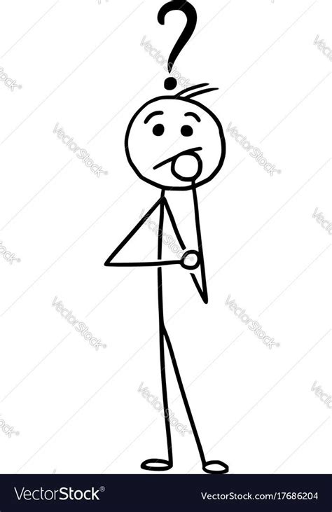 Cartoon Vector Stickman Standing And Thinking With Question Mark Above