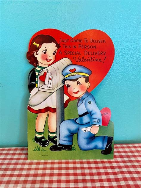 Vintage 1950s Valentines Card Kitschy Cute Large Size Postman Etsy In