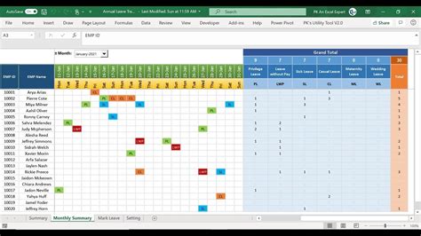 Annual Leave Tracker With Dailymonthly View In Excel Youtube