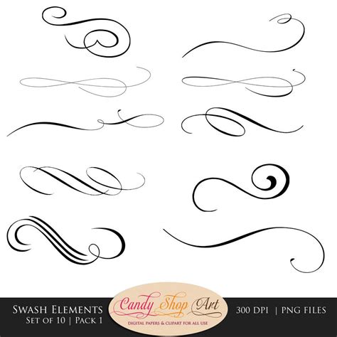 Swashes Swirls Calligraphy Swashes Clip Art Digital Clip Etsy Clip