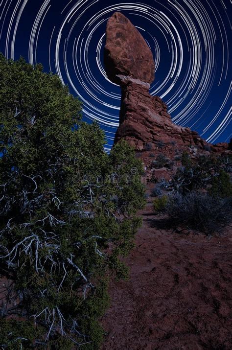 Balanced Rock At Night With Star Trails Stock Photo Image Of Balance