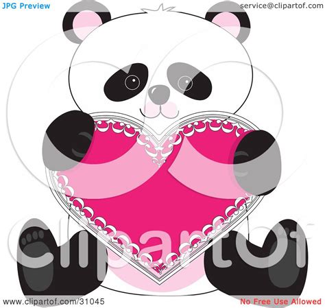 Clipart Illustration Of A Romantic Panda Sitting And Holding A Pink
