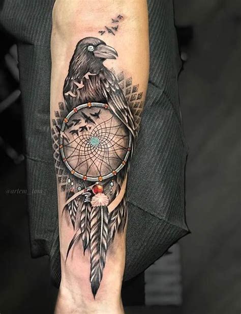 Dream Catcher Crow Tattoo Neck Tattoo Sleeve Tattoos Popular Tattoos