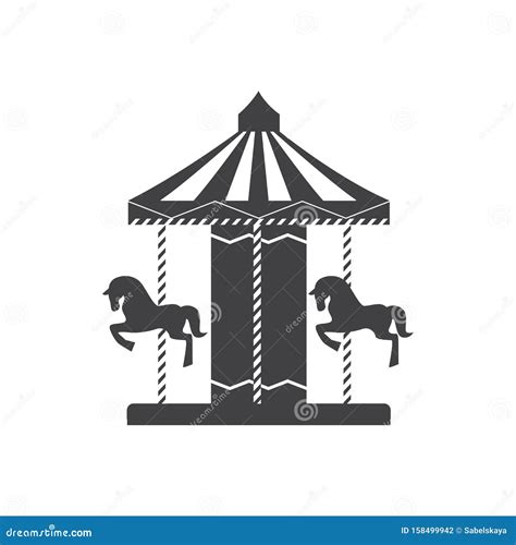 Carousel Silhouette Icon With Horses And Ponies In An Amusement Park