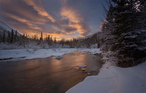 Wallpaper Winter Forest The Sky Snow River Canada Canada Yukon