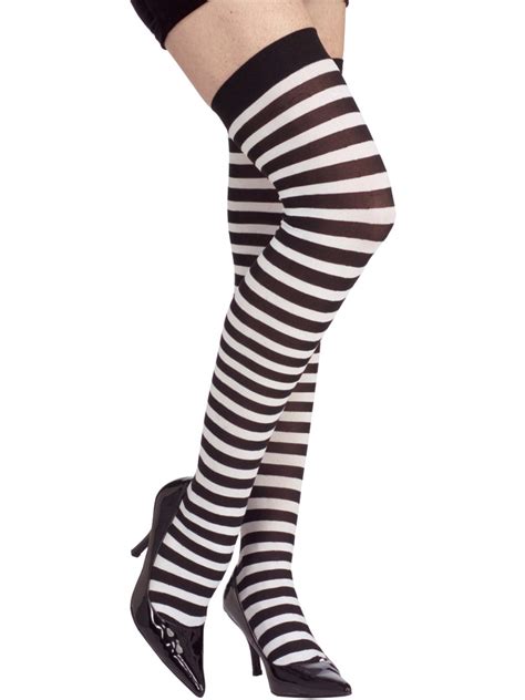 sexy striped black and white thigh highs stockings