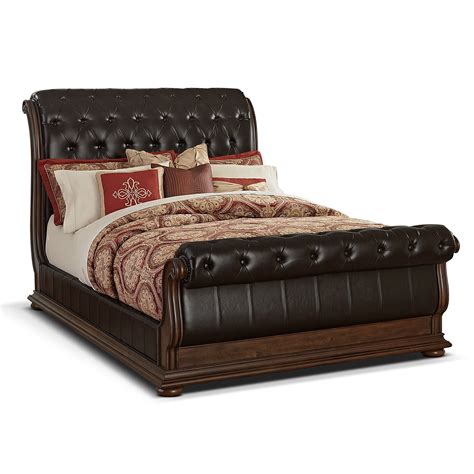 Monticello Queen Upholstered Sleigh Bed Pecan Value City Furniture