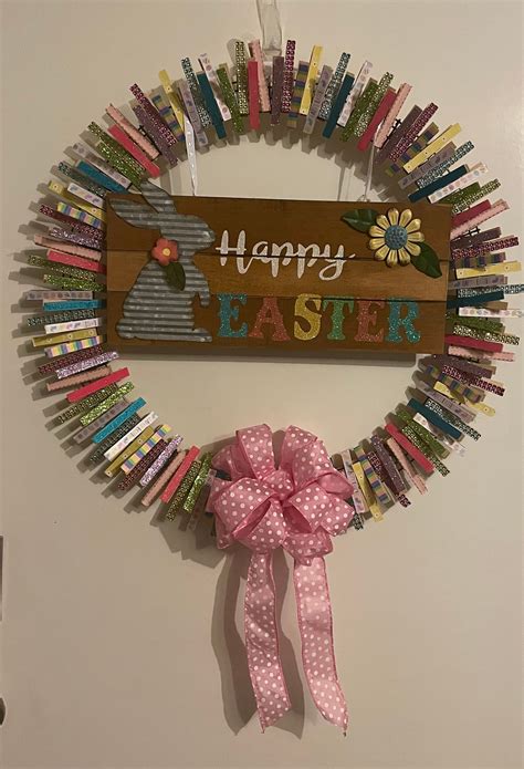 Happy Easter Clothespin Wreath Etsy