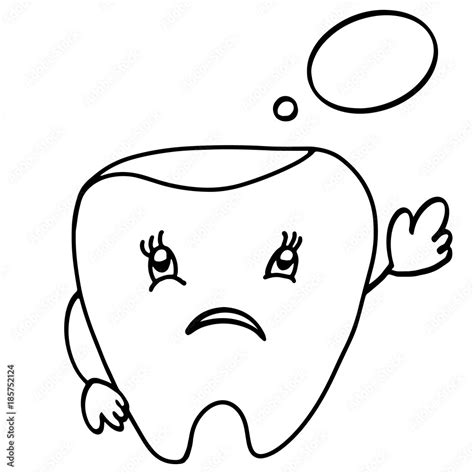 Unhappy Tooth With Bubble Cute Cartoon Tooth Character Concept Dental