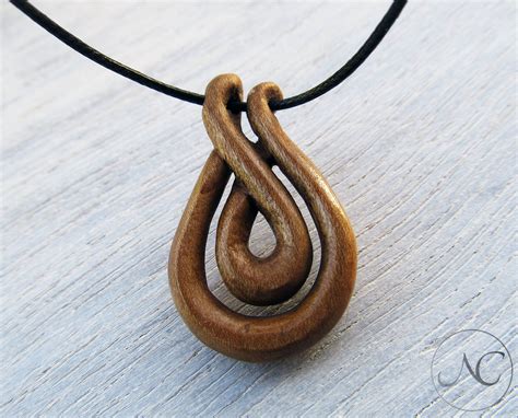 Wooden Pendant Wood Necklace Entwined Teardrop Pendant Hand Carved Necklace Wood Carved