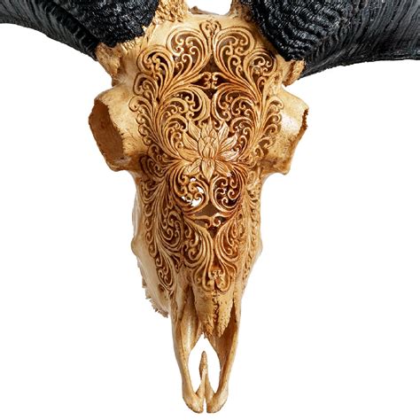 Hand Carved Ram Skull Antique Lotus Carving Hand Carved Ram Skull