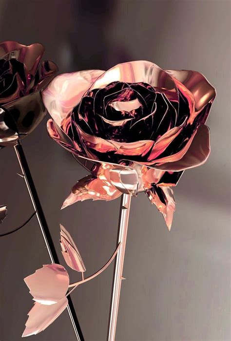 Download Metallic Rose Flower In Rose Gold Phone Wallpaper