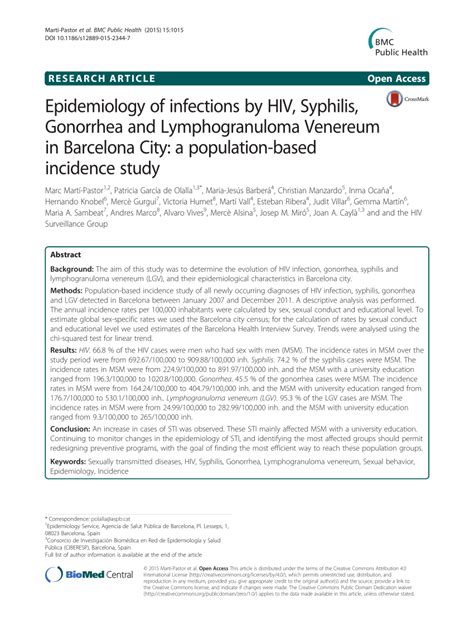 Pdf Epidemiology Of Infections By Hiv Syphilis Gonorrhea And