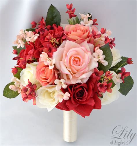 17pcs Wedding Bridal Bouquet Set Silk Flower Decoration Package Red