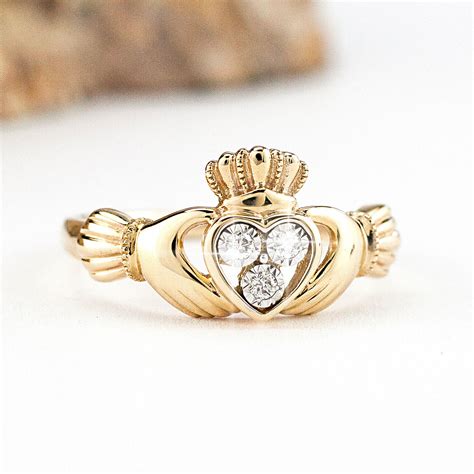 14k Gold Diamond Claddagh Ring Made In Ireland