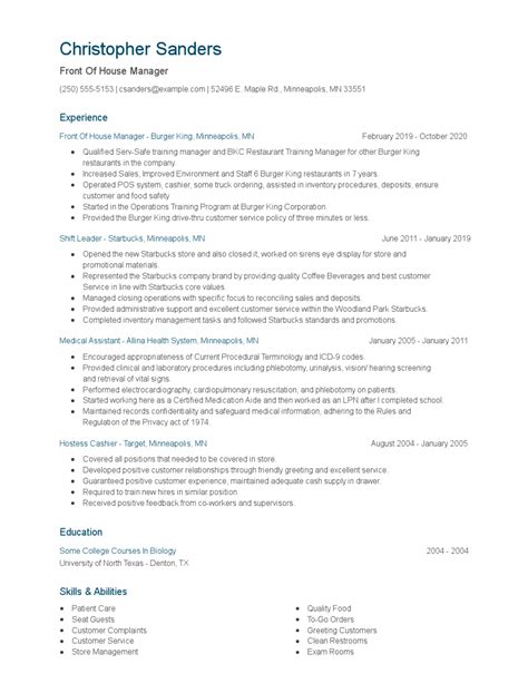 Assistant front of house manager. Front Of House Manager Resume Examples and Tips - Zippia