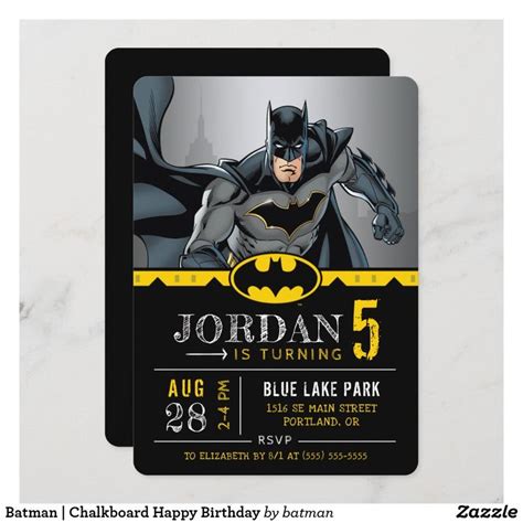 Batman Chalkboard Happy Birthday Invitation In 2021