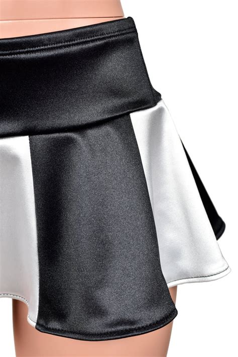 Black And White Stretch Satin Micro Mini Skirt Plus Size Lingerie Circle Skirt Deranged Designs