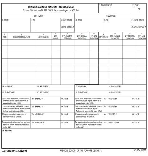 Da Form 5515 Training Ammunition Control Document Free Online Forms