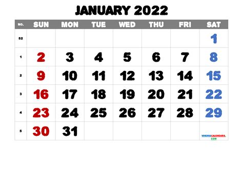 January 2022 Calendar With Holidays Pdf And Image