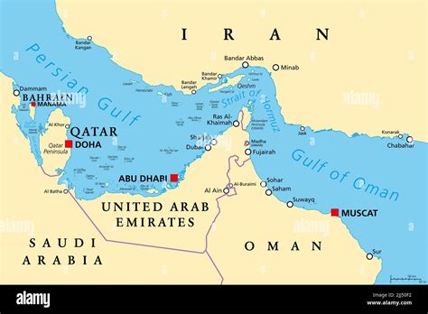 Strait Of Hormuz Political Map Waterway Between Persian Gulf And Gulf