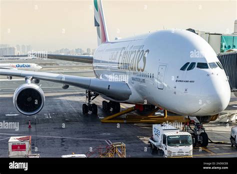 Emirates Airbus A380 Parked Dubai Hi Res Stock Photography And Images