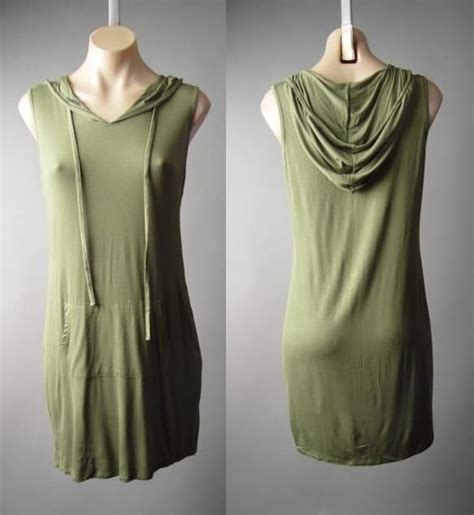 Army Green Hoodie Sporty Casual Drawstring Hood Jersey Tunic 148 Df