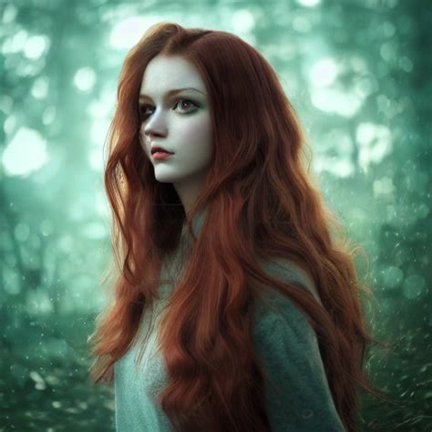 portrait of an adult girl russian long red hair green eyes de arthub ai