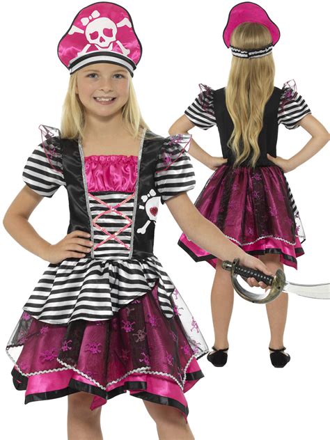 Girls Pink Pirate Costume Childrens Kids Buccaneer Fancy