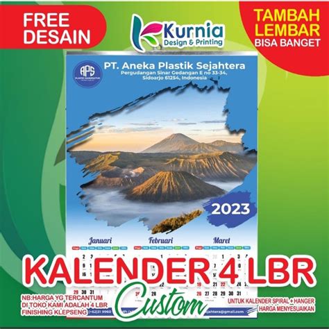 Jual Kalender Dinding 2023 Isi 4 Lbrkalender Dindingkalender Kerja