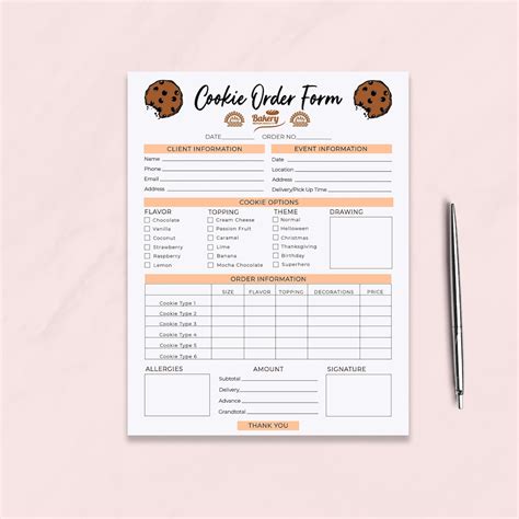 Cookie Order Form Template Bakery Order Form Receipt Small Business