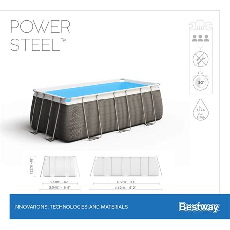 Bestway Power Steel Frame Pool Set 412x201x122cm Rattan Look Grau