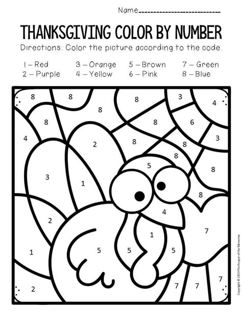 Free Printable Color By Number Thanksgiving Worksheets Tooth The Movie