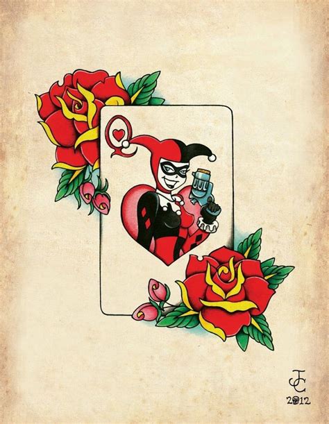 Harley Quinn Playing Card Tattoo Lineartdrawingsanimelevi
