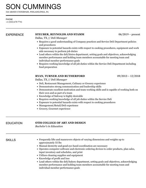 Deli Manager Resume Samples | Velvet Jobs