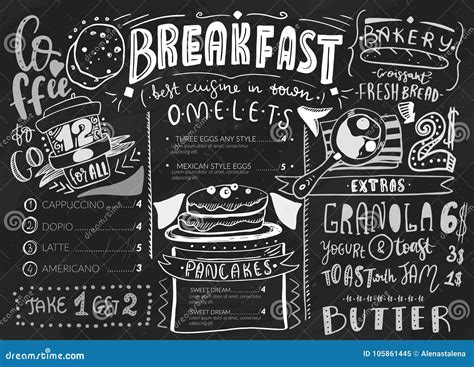 Breakfast Menu Design Template Modern Lettering With Sketch Icons Of
