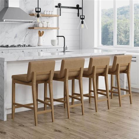 Nathan James Gracie 24 In Modern Counter Height Bar Stool With Back Brushed Light Brown Wood