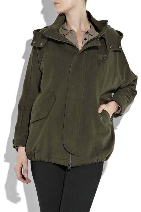 Vince Wool Blend Hooded Anorak In Olive Green Lyst