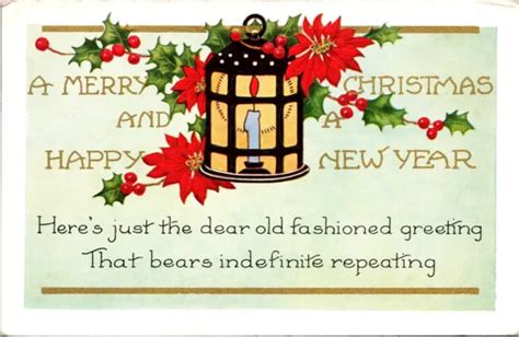 Vintage 1910 Christmas Candle Poem Holly Embossed Whitney Postcard