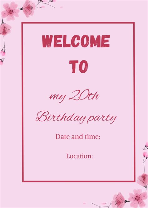 Printable 20th Birthday Invitation Etsy