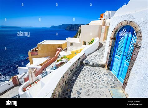 Santorini Greece Oia White City Narrow Street Famous Attraction Of