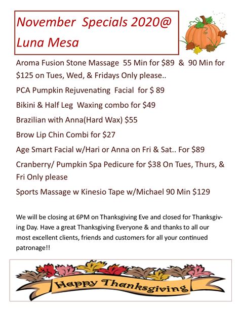 November 2020 Online Spa Specials Luna Mesa Day Spa Inc