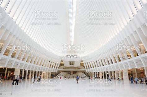 Oculus Interior Of The White World Trade Center Station With People In