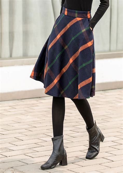 Vintage Midi Wool Plaid Skirt Women High Waisted Etsy