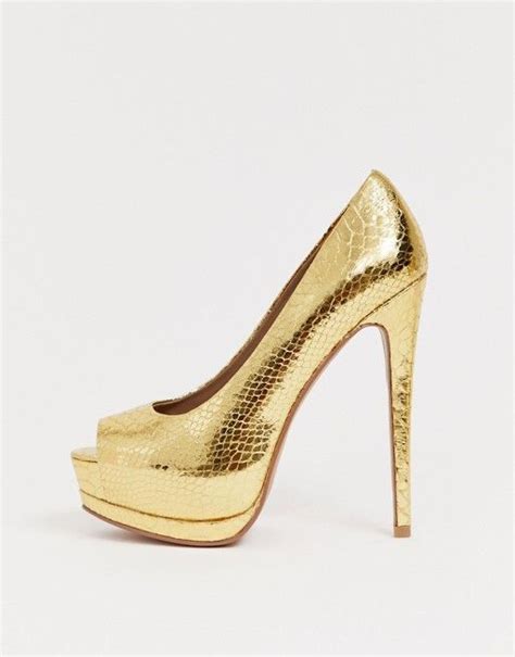 Asos Design Playful Platform High Heels In Gold Snake Asos Heels