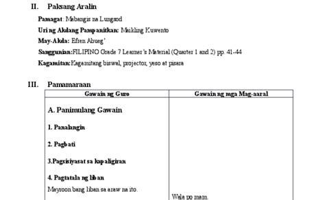 1 1 Kwentong Bayan Docx Banghay Aralin Sa Filipino Bilarasa